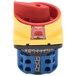 A red and yellow ARY Vacmaster power switch with a blue handle.
