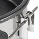 A stainless steel Carnival King 8 oz. popcorn kettle with a metal hook.