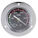 A close up of an ARY Vacmaster pressure gauge with a red, green, and white dial.