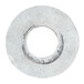 A close-up of a round aluminum washer.