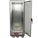 A gray Metro C5 hot holding cabinet with fixed wire shelves and a clear glass door.