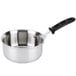 A Vollrath stainless steel saucepan with a black TriVent handle.