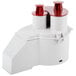 A white and red Robot Coupe vegetable prep attachment.