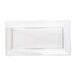 A clear rectangular styrene platter with a silver rectangle in the middle.