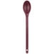 A red plastic Vollrath kitchen spoon with a long handle.
