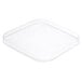 An American Metalcraft square white PET jar lid on a clear square tray.