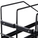 A black metal Bunn 4 Position Hopper Rack with metal bars and holes.