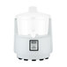 The top housing for a white Waring juice extractor with a clear plastic lid.