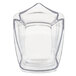 A clear plastic container with a pointed edge and a handle.