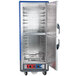 A blue Metro C5 heated holding and proofing cabinet with solid metal doors open.