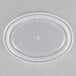 A clear plastic Pactiv oval lid with a white circle.