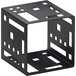 A black metal cube with holes.