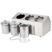 A Steril-Sil stainless steel ice-cooled condiment dispenser with three silver containers inside.