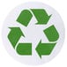 A green recycling symbol on a white round label.
