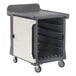 A granite gray plastic Cambro meal delivery cart with standard casters.