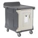 A grey plastic Cambro meal delivery cart with wheels.