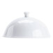 A bright white porcelain dome lid on a white surface.