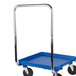 A blue cart with metal handles.