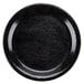 A black GET Etchedware melamine plate with a textured surface.