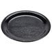 A black GET Etchedware melamine plate with a textured surface and a narrow rim.