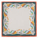 A white square melamine plate with a colorful design on it.