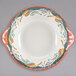 A white melamine bowl with a colorful design on it.