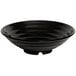 A black melamine bowl with a spiral design on it.