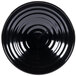 A black melamine bowl with a spiral pattern on it.