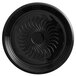 A black circular Visions catering tray with a spiral design.