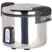A stainless steel Town rice cooker with a lid.