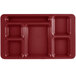 A red Cambro 6 compartment tray.