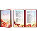 Menu paper with a white background and an Italian themed pasta design in red and white.