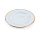 A CAC Golden Royal bright white porcelain saucer with a gold rim.