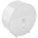 A silver Bobrick surface-mounted toilet paper dispenser with a satin finish and keyhole.