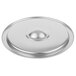 A silver lid with a round center for a Vollrath stainless steel double boiler.