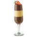A Libbey flute glass with a layered chocolate and strawberry dessert.