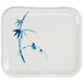 A white rectangular melamine plate with a blue bamboo design on it.