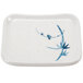 A white rectangular Thunder Group melamine plate with a blue bamboo design.