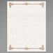 Tan menu paper with a scroll border in gold.