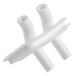 A white plastic tube with two holes.