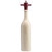 A white wine bottle with red handles.