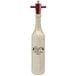 A natural finish wine bottle pepper mill with a red spout shaped like a wine bottle.