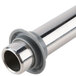 A close-up of a stainless steel pipe with a metal end.