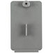 A gray metal rectangular back plate with a screw.
