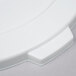 A close up of a white Continental Huskee trash can lid with a white plastic handle.