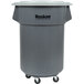 A grey plastic Continental trash can with wheels and a lid.