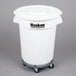 A white plastic Continental trash can with wheels and a lid.