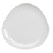 A Homer Laughlin Ameriwhite Alexa bright white triangle china plate with a curved edge.