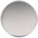 An American Metalcraft heavy weight aluminum pizza pan with a white surface and a silver rim.