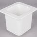 A white Cambro ColdFest 1/6 size food pan with a square top.